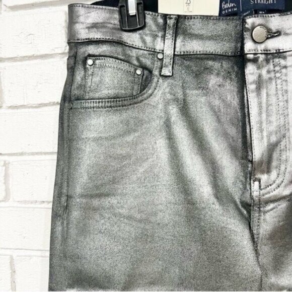 Boden Straight‑Leg Metallic Denim Jeans – Shimmery Silver Finish, Size 12 - Picture 4 of 9